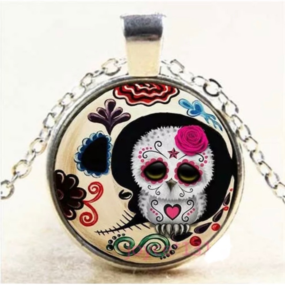 Owl silver glass necklace